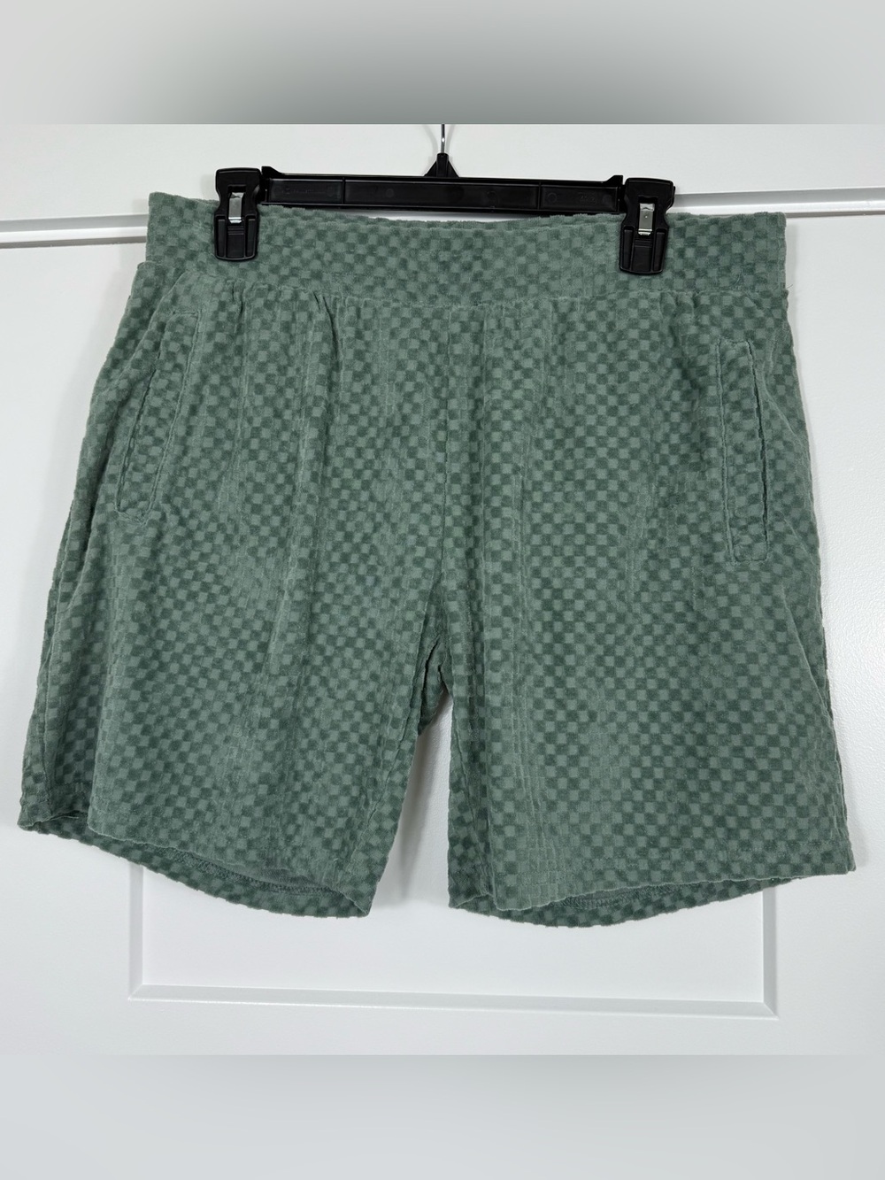 Fleece Factory Terry Embossed Squares Shorts Cotton Green Men’s Size Medium